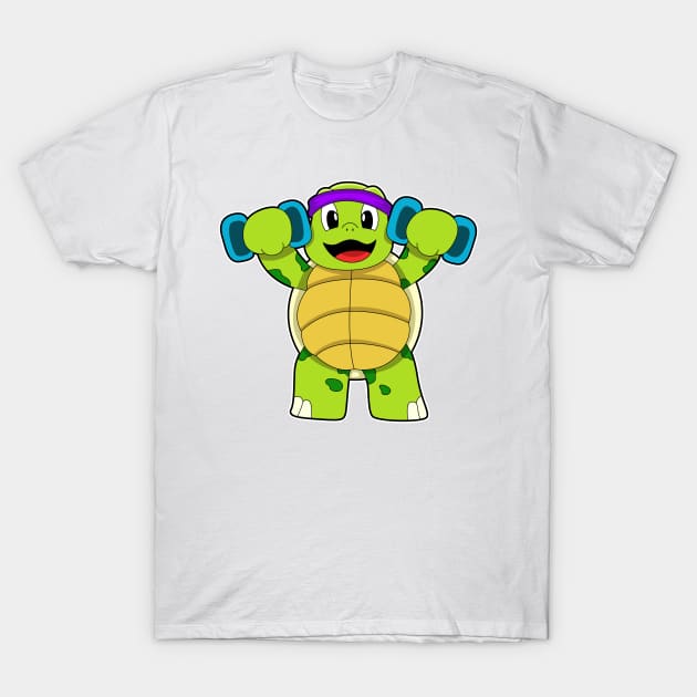 Turtle at Strength training with Dumbbells T-Shirt by Markus Schnabel